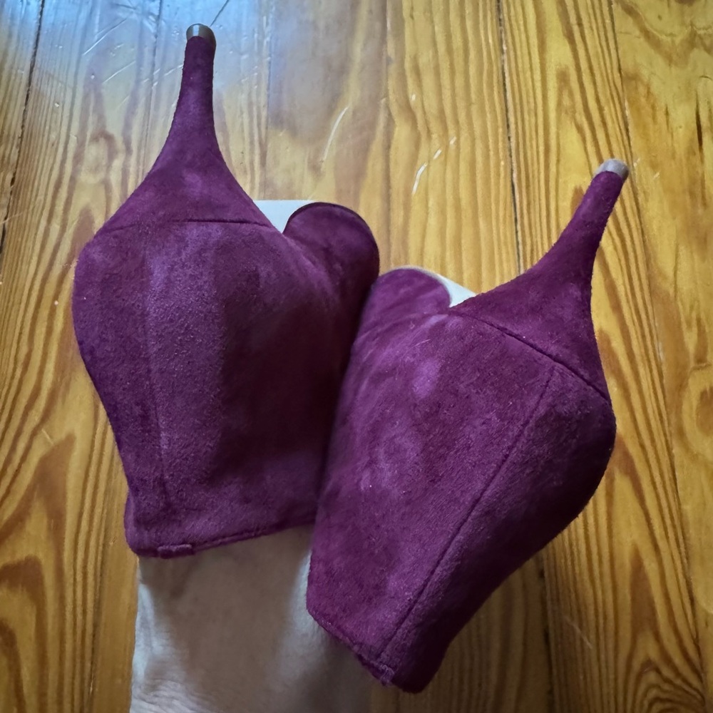 Halogen by Nordstrom Plum Suede Peep-Toe Bootie Heels size 9.5 - Picture 3 of 6